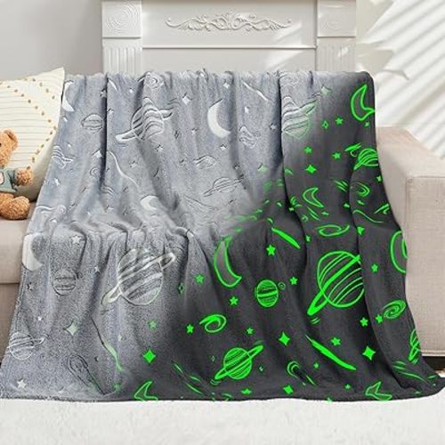 Inhand Glow in the Dark Stars Blanket for Girls Boys Cute Kids Throw Blanket Funny Space Blanket Room Decor Toys Birthday Gifts for 2 3 4 5 6 7 8 9 10 11 12 13 Years Old Girls or Boys (50''x60'' Grey)