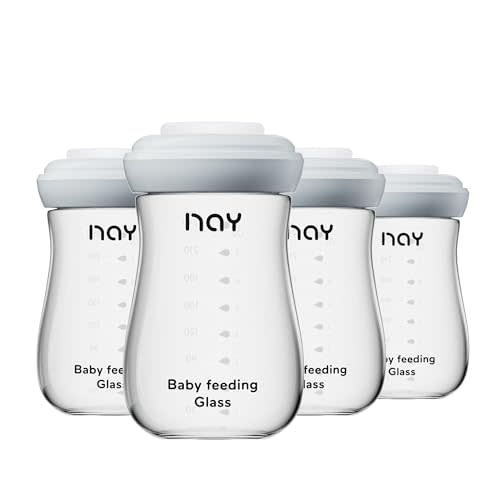 yanyoyo Glass Breastmilk Storage Bottles, 8oz Wide Neck Breast Milk Containers, BPA-Free, Lead-Free, Fits Breast Pumps and Nipples, 4 Pack