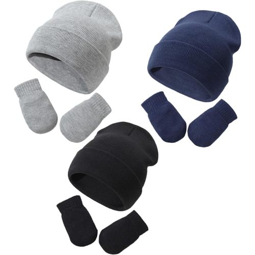 Baby Beanie Hat Gloves Set, Kids Winter Warm Knit Hat with glvoes,Toddler Soft Beanie for Little Boys Little Girls Children