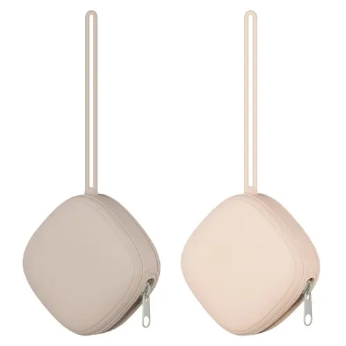 2 Pack Silicone Pacifier Holder Case, Portable Pacifier Case For Diaper Bag, BPA Free Newborn Baby Pacifiers Silicone Pouch For Boys & Girls (Light Grey+Shifting Sand)