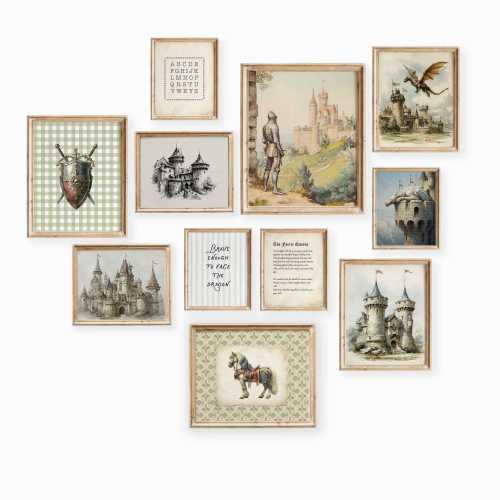 Vintage Medieval Nursery Gallery: Kingdom Wall Art Set, Castle, Dragon & Knight Prints
