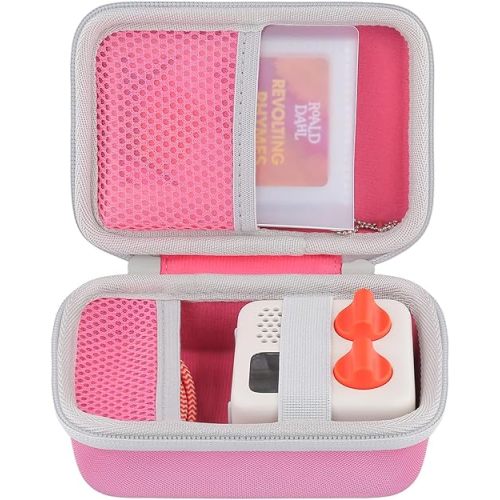 co2CREA Hard Case Compatible with Yoto Mini 2024 Edition Kids Audio Music Player Children Speaker Plays Audiobook Cards Radio and Card Case Hold up to Yoto 36 Cards, Pink Case + White Zipper