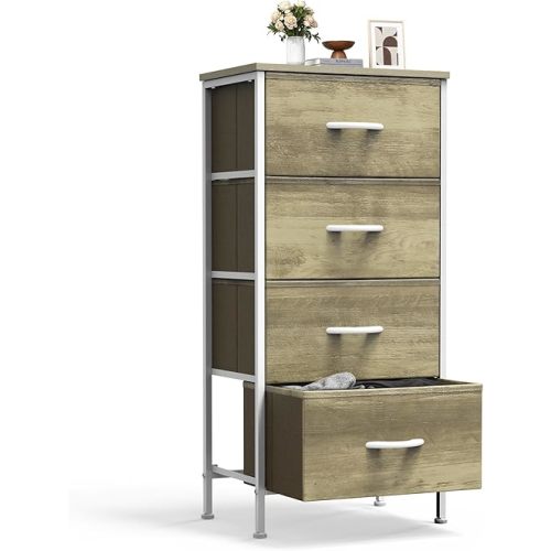 Sweetcrispy 4-Drawer Fabric Dresser Storage Tower Nightstand Chest