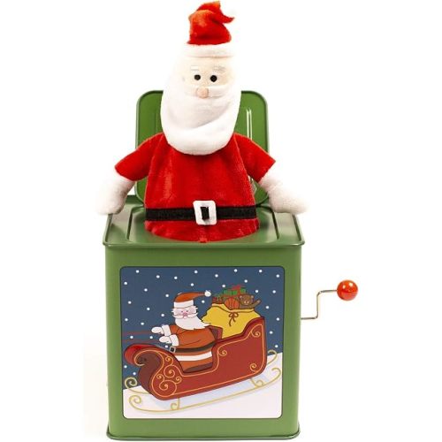 Jack Rabbit Creations Santa Claus Jack in The Box Toy, Plush Santa, Side Crank Plays We Wish You A Merry Christmas, Surprise Pop-Up, Kids Age 3+
