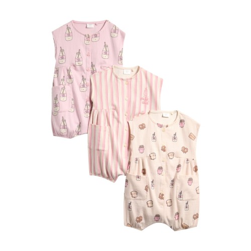 3-Pack Milk Club Rompers, 6-9M