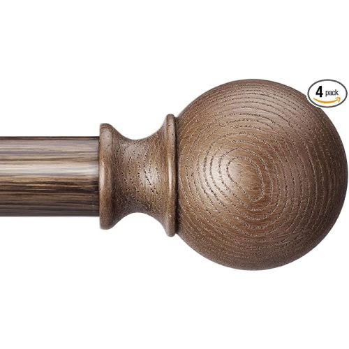 BRIOFOX Walnut Wood Curtain Rods for Windows 48 to 84 Inch(4-7.33ft) - 1'' Diameter Heavy Duty Curtain Rods with Imitation Wood Grain Pattern Finials,Adjustable Decorative Curtain Rods Set,28-88''