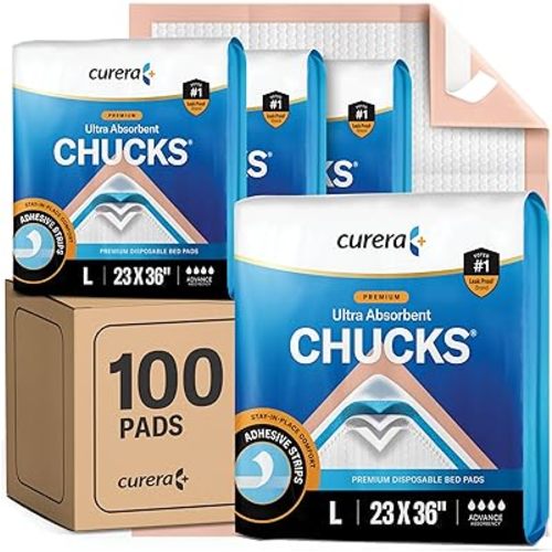 Chucks® Premium Disposable Underpads 23”x36” Ultra Super Absorbent Chux Incontinence Bed Pads Disposable Adult with Adhesive Tape, Pee Pads Pet Training Pads Large 23x36 [100-Pack]
