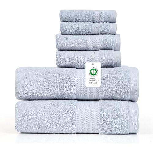 Farm to Home 100% Organic Bath Towel Set of 6 – GOTS & Oeko-TEX Certified Organic Cotton, Soft, Ultra Absorbent, Quick Dry - Includes 2 Bath Towels, 2 Hand Towels, 2 Washcloths - Sky