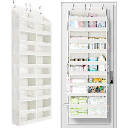 Yecaye 5-Tier Over The Door Organizer Dual-Column, 80lbs Load Extra Large Over the Door Storage of 10 Compartments, Heavy Duty Door Organizer Hanging for Closet Dorm Bathroom Pantry, Cream White