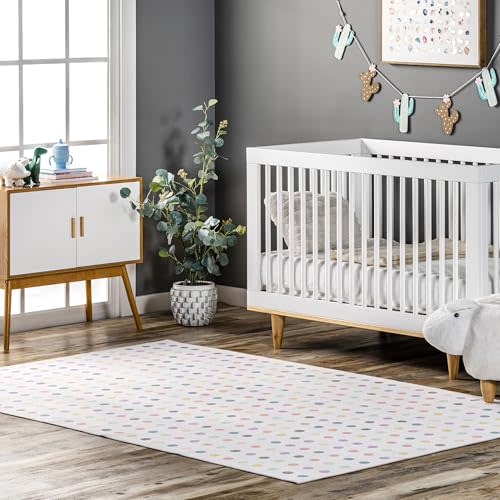 nuLOOM Larissa Machine Washable Kids Polka Dot Ultra Thin Area Rug, 4' x 6', Ivory