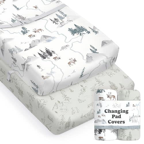 Baby Changing Pad Cover 2-Pack for Boys, Girls (Arctic Journey) - Premium Fitted Sheets Baby Diaper Changing Table Cover - Buttery Soft Cotton Blend