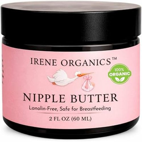 Irene Organics Organic Nipple Balm – Lanolin-Free Nipple Cream for Breastfeeding Moms – Natural Relief for Dry, Cracked Nipples – Safe for Nursing & Pumping, 2oz