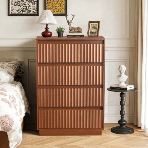 UPGO 25.3'' Fluted Dresser for Living Room, Bedroom, Hallway, Entryway with Deep 5 drawers, Wooden Dresser