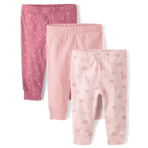 Baby Girls Deer Pants 3-Pack - Pink