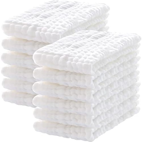 12 Pack Muslin Burp Cloths 100% Cotton Muslin Cloths Large 20''x10'' Extra Soft and Absorbent Baby Burping Cloth - White - 10x20 Inch (Pack of 12)