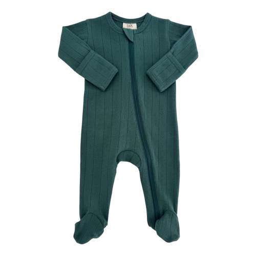 Pine / Organic Pointelle 2-Way Zip Footie