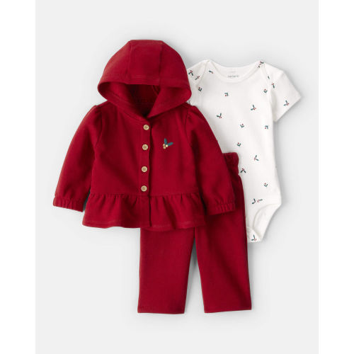 Baby Girl 3-Piece DayDream Fleece Floral Long-Sleeve Bodysuit & Pant Set - Red - Carter's | Carter's
