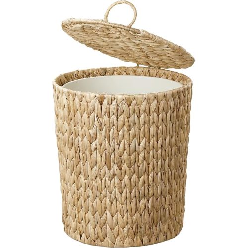 Coeusy 4 Gallon Wicker Trash Can,Small Bathroom Trash Can with Lid,Natural