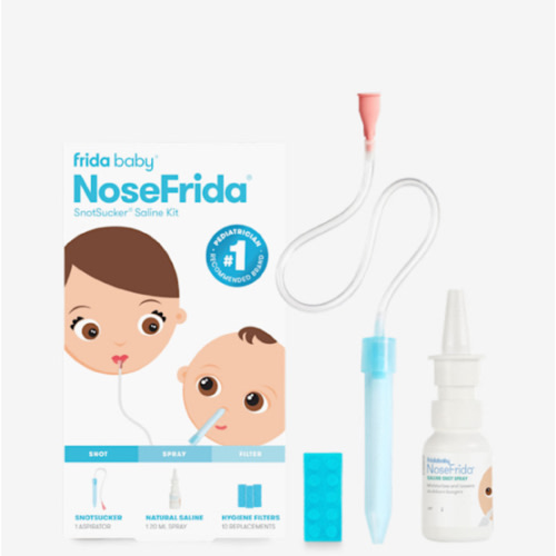 Frida Baby Saline Kit, Cold & Flu 12 pc Set Includes NoseFrida Nasal Aspirator for Baby, Nose Sucker, Saline Nasal Spray with 10 Extra Hygiene Filters, Nasal Spray Decongestant, 0.68 fl oz