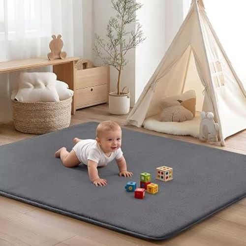 Baby Play Mat for Floor,Ultra Thick Elastic Foam 59"x59" Playmat Tummy Time Muscle Crawling Exercise Activity Cushion Gym Mat Nursery Playroom Area Kids Rug for Babies, Toddlers,Infants,Dark Grey