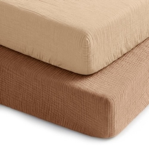 Muslin Cotton Fitted Crib Sheet, 2 Pack by Comfy Cubs