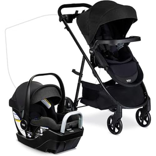 Britax Willow Brook S+ Travel System with Alpine Base — Raven Black | Car Seat Stroller Combo; Brook+ Stroller & Willow S Infant Car Seat; ClickTight; Stroller Insert; Parent & Child Trays