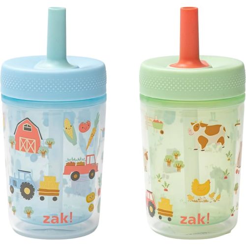 Zak Designs Barnyard Harvest Capri 9oz Leak-Proof Toddler Cups, 2-Pack