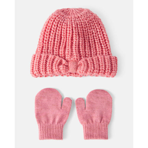Toddler Girl 2-Piece  Shimmer Winter Hat & Mittens - Pink | Carter's
