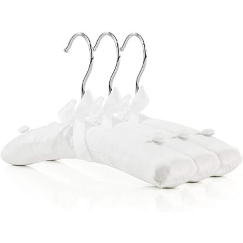 HANGERWORLD Pack of 3 Small Kids Satin Padded Hangers - 11.8inch Soft White Infant, Toddler and Baby Hangers for Nursery Closet