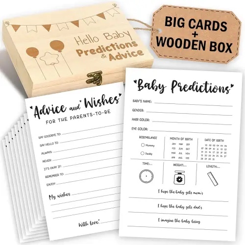 Baby Prediction Cards - Baby Shower Advice Cards for Parents To Be, Advice and Wishes Cards Baby Shower Game, Baby Predictions Box Guessing Activities Baby Shower Decorations (5x7)