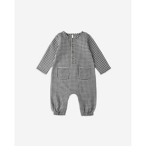Long Sleeve Woven Jumpsuit || Black Gingham
