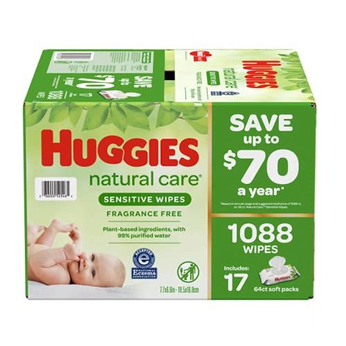 Huggies Sensitive Wipes Fragrance Free, 17 Flip-Top Packs, 64 ct, 1088 Wipes