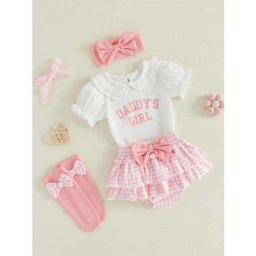 Baby Girl Summer Clothes Newborn Outfits Infant Daddys Girl Short Sleeve Doll Collar Romper+Tutu Skirt +Headband+Socks 4Pcs Set | SHEIN USA