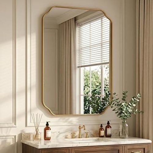 30"x22" Gold Bathroom Wall Mirror, Scalloped Edge Vanity Mirror