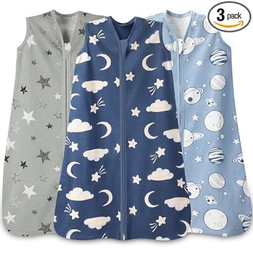 Baby Sleep Sack 0-6 Months, 100% Cotton Wearable Blanket, 0.5 Tog, 3 Pack