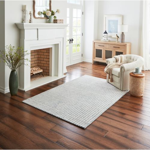 allen + roth Serene Sails 5 x 8 (ft) Tufted Wool Blue Ivory Rectangular Indoor Professionally Clean Only Area rug