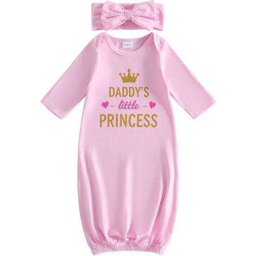 fhutpw Newborn Baby Girls Cotton Sleeper Gown She Is Here Nightgown Pajamas