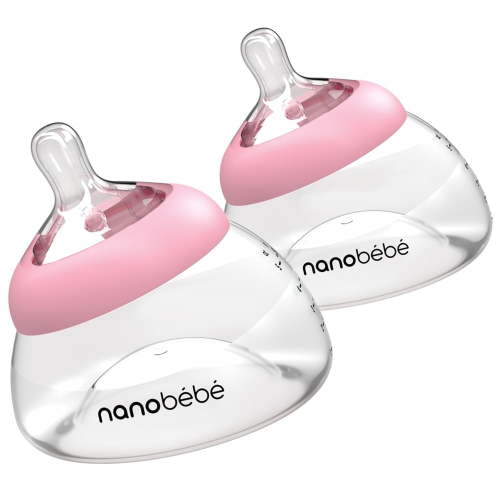Nanobebe Breastmilk Bottle, Breastfeeding Newborn Breast-like, Anti Colic, Perfect Latch, Preserves Breast Milk Nutrients, 2 Pack, Pink