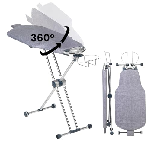 Dazzl 360° Dual-Sided Iron Board - Torso-Shaped Ironing Board Full Size with 8-Level Adjustable Height, Rotatable & Detachable Iron Holder, Garment Clips - HDPE Heat-Resistant Surface