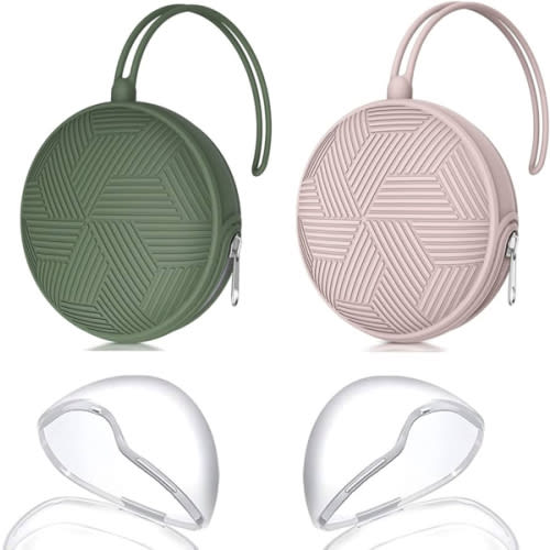 Smlpuame 4 Pack Pacifier Holder Case Set,2 Silicone Portable Pacifier Cover Pouch Bag for Diaper Bags Baby Carriage with 2 Transparent Pacifier Storage Container Box,Easy to Clean,Boho(Green+Pink)