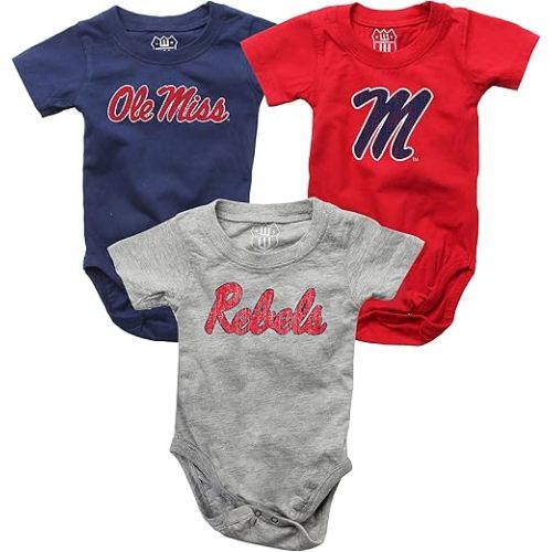 Wes and Willy Baby College Team 3 Pack of Cotton Rompers