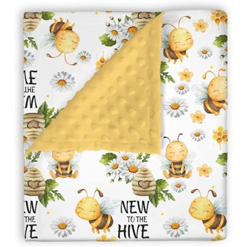 Mink Baby Girls Blankets Honey Bumble Bee Floral, New to Hive Daisy Flower Soft Double Layer Dotted Backing Receiving Swaddle, Newborn Infant Toddler Nursery Crib Bedding Shower Gift 30x40