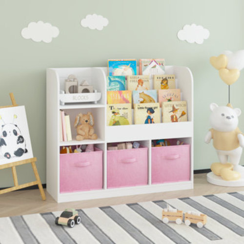 Isabelle & Max™ Kids Bookcase And Bookshelf, Multifunctional Bookcase With 3 Collapsible Fabric Drawers, Bookcase Display Stand, Toy Storage Organizer For Bedroom, Playroom, Hallway (White/Pink) | Wayfair