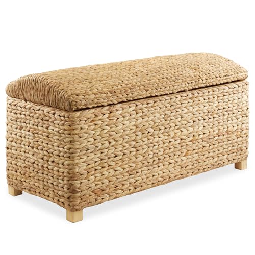 Casafield 36" Storage Trunk with Curved Lid and Safety Hinge - Natural, Water Hyacinth Wicker Storage Chest for Bedroom, Entry Way, Living Room
