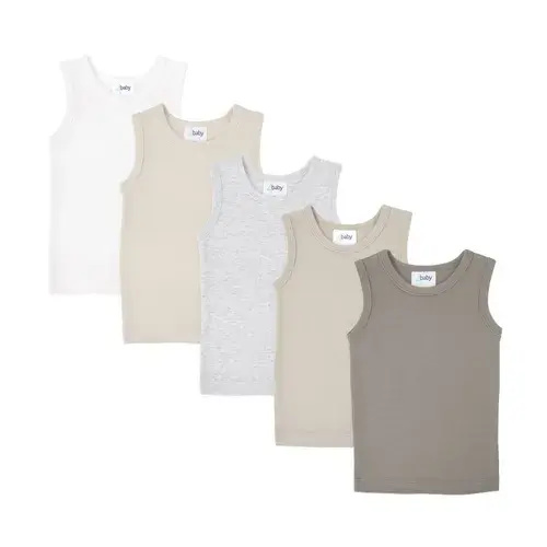 4Baby 5 Pack Singlets Natural Multi | Baby Bunting AU