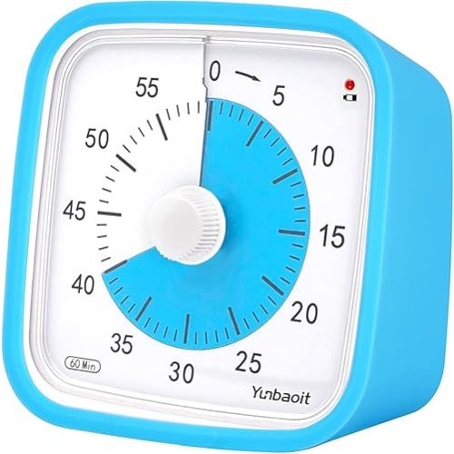 Yunbaoit Upgraded 60 Minute Visual Timer with Protective Case Silent Countdown Timer for Kids with Low Power Indicator Light (Blue Blue)