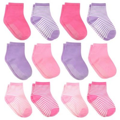 Debra Weitzner Toddler Non-Slip Socks with Grips for Boys & Girls – 12 Pairs 3-5T Girls Solid+Stripe