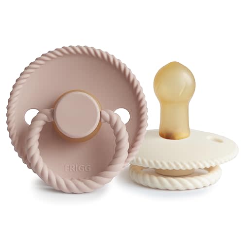 FRIGG Rope Natural Rubber Baby Pacifier | Made in Denmark | BPA-Free (Blush/Cream, 0-6 Months)