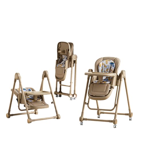 UMGOOGOO Multi Functional All in 1 Baby High Chair Reclining Foldable Rocking 8 Level Height Adjustment Eco Friendly Washable PU Cushion Ultimate Baby Feeding Chair (Brown)
