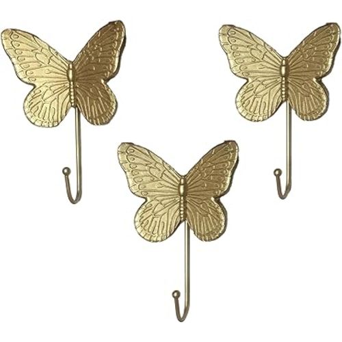 3pcs Butterfly Decorative Wall Hooks, Vintage Key Holder Towel Hooks Single Cute Wall Hook Wall Mounted for Hanging Things Antique Hooks for Home Office Decor